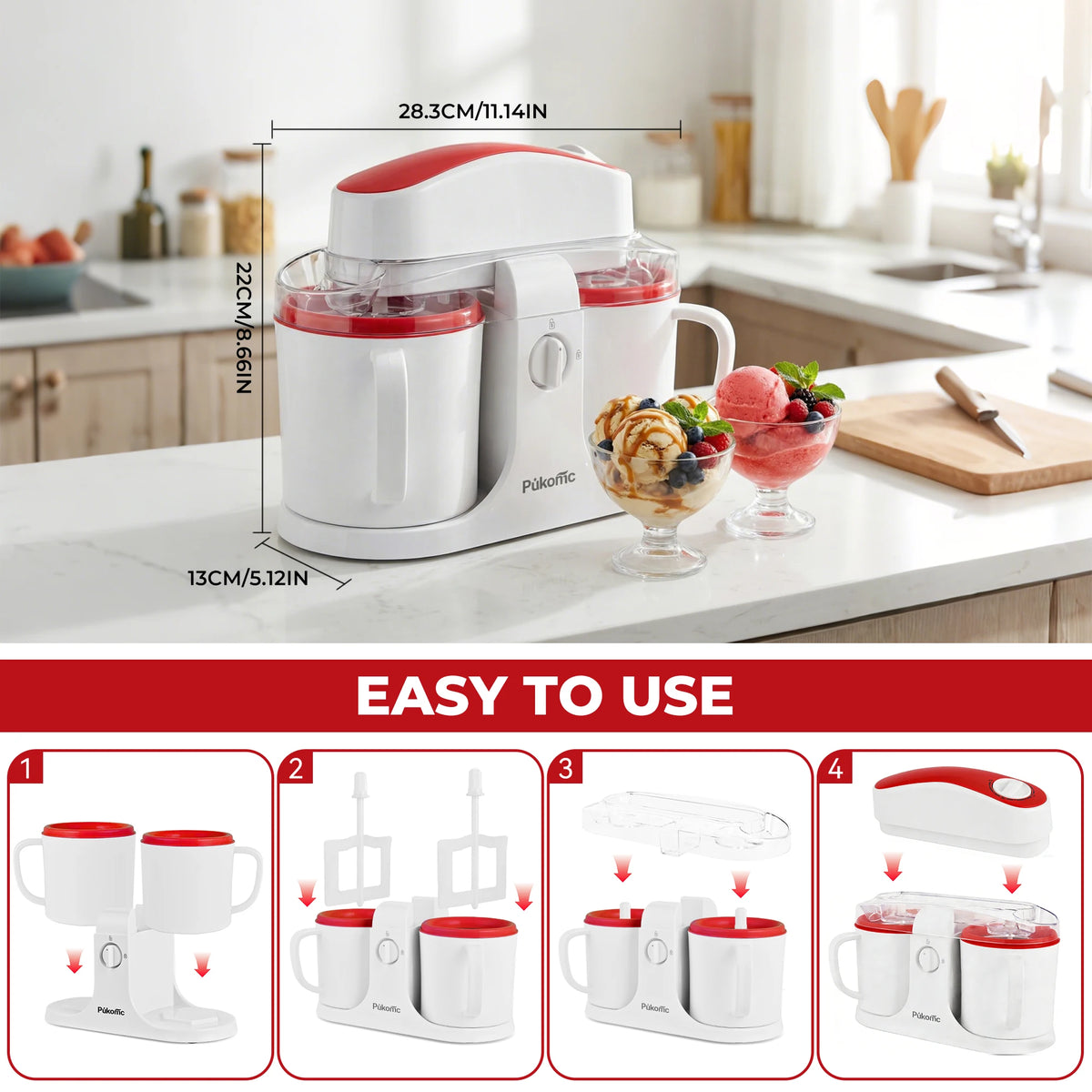 PUKOMC™ Dual-Bowl Ice Cream Maker