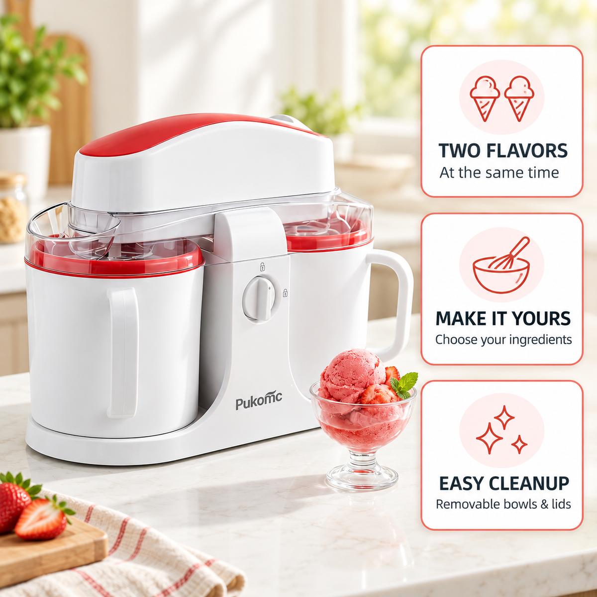 PUKOMC™ Dual-Bowl Ice Cream Maker