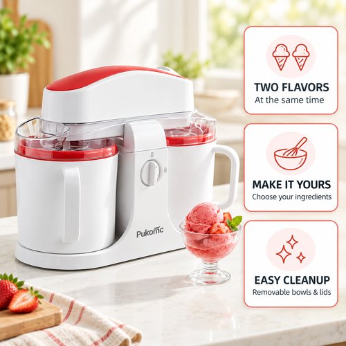 PUKOMC™ Dual-Bowl Ice Cream Maker